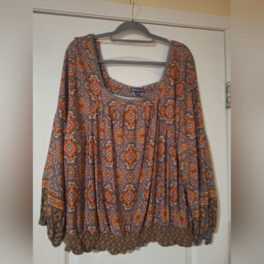 NWT Womens Blouse Democracy 2X Bohemian Patterned Women's Top - Picture 2 of 6
